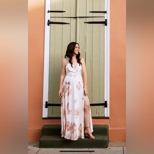Elegantly Inclined Cream Floral Print Wrap Maxi Dress